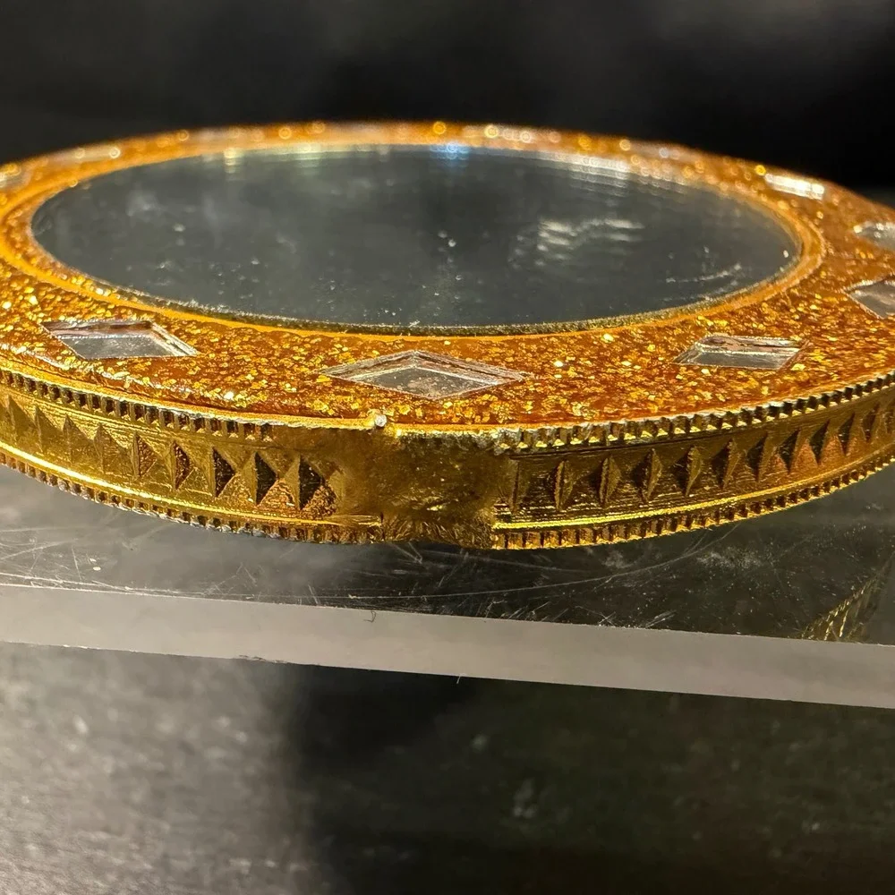 Vintage Gold Glitter Hand Mirror Mosaic Star Inlay Rhinestone Vanity Decor 3in
